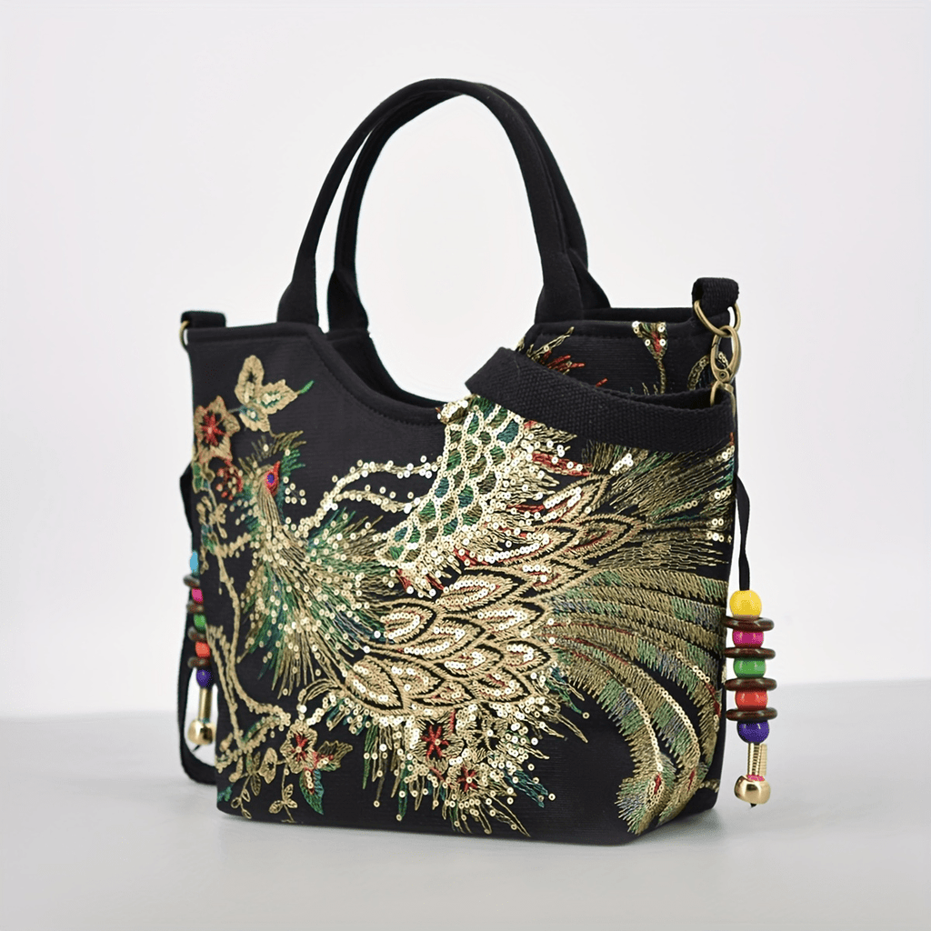 Mala tipo sacola bordada , bolsa de moda com duas alças, mala de estilo retro com alça removível