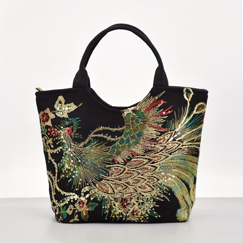 Mala tipo sacola bordada , bolsa de moda com duas alças, mala de estilo retro com alça removível