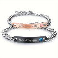 Conjunto de pulseiras para casal com cristais artificiais «King Queen» - Liga metálica moderna, estilo minimalista para uso diário, acessórios