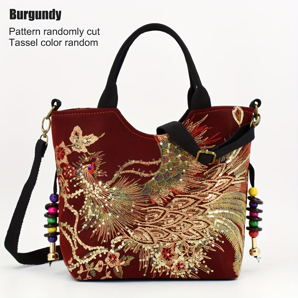 Mala tipo sacola bordada , bolsa de moda com duas alças, mala de estilo retro com alça removível