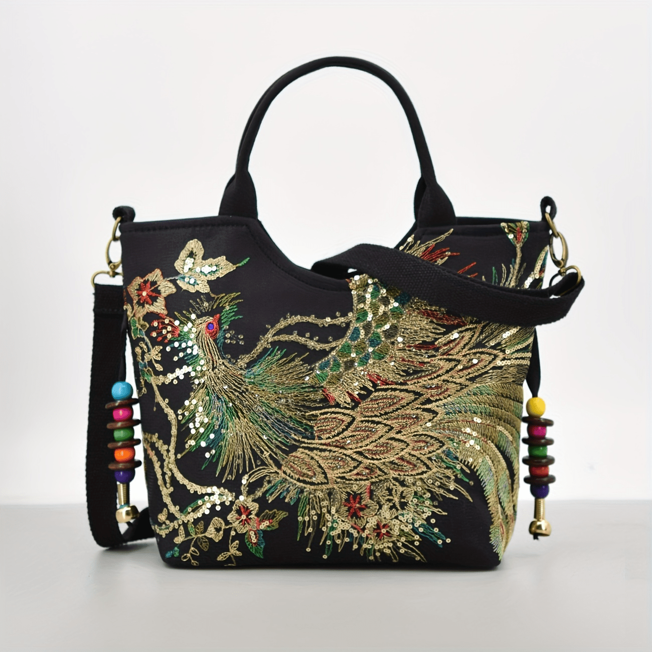 Mala tipo sacola bordada , bolsa de moda com duas alças, mala de estilo retro com alça removível