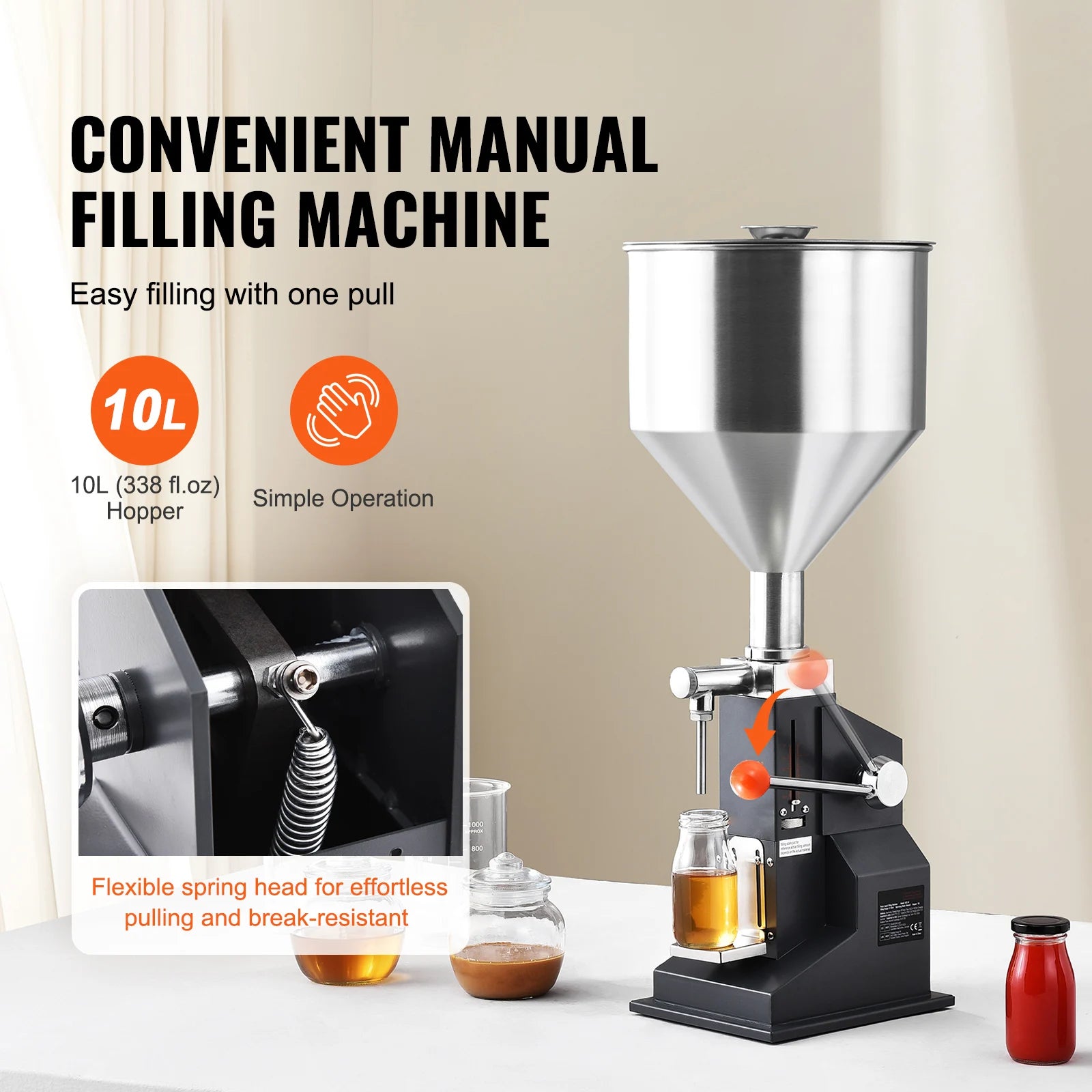 Máquina de enchimento manual de líquidos SucceBuy A03, 5-50 ml/5-100 ml, para frascos de pasta, ajustável com tremonha, para água, champô e mel