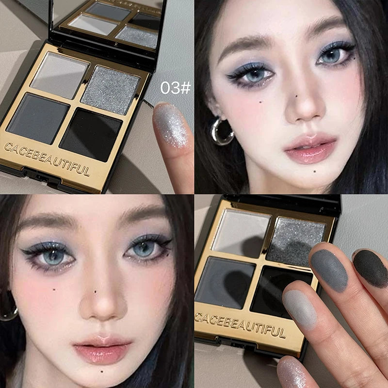 Paleta de Sombras de Olhos: Peroladas, Brilhantes, Mate, Glitter e Pigmentos Cintilantes - Maquilhagem Duradoura em Tons Terrosos e Preto