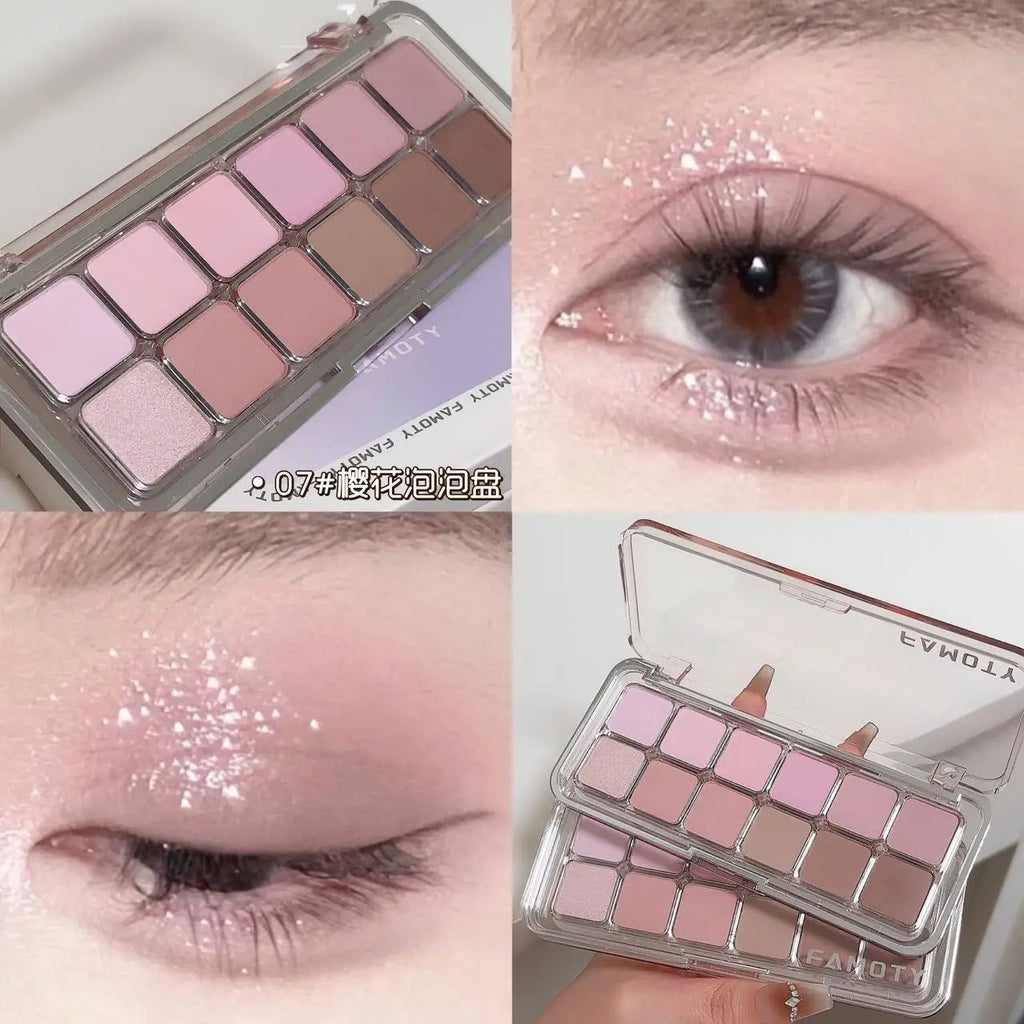 Paleta de sombras mate de 12 cores com baixa saturação: tons terra, chá e damasco; maquilhagem para os olhos totalmente mate e de longa duração